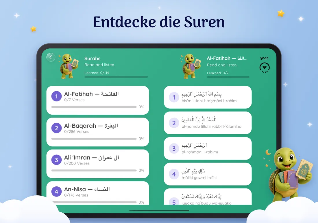 Eine Sure Wort für Wort in Koran für Kinder